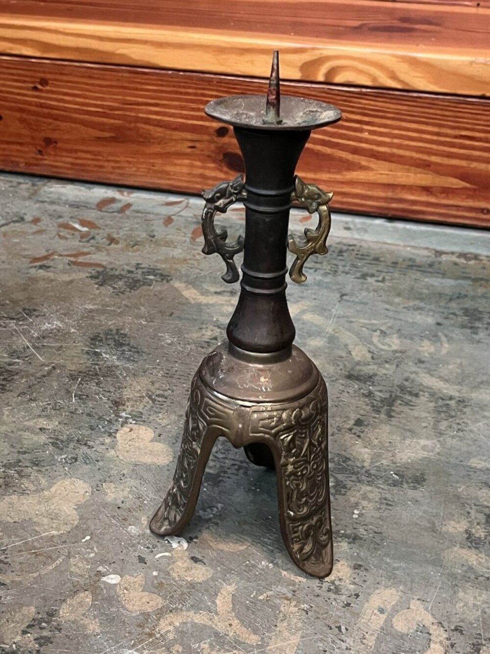 Gothic Art Nouveau Candlestick Dragon Gargoyle OLD Candle Holder Dark Academia